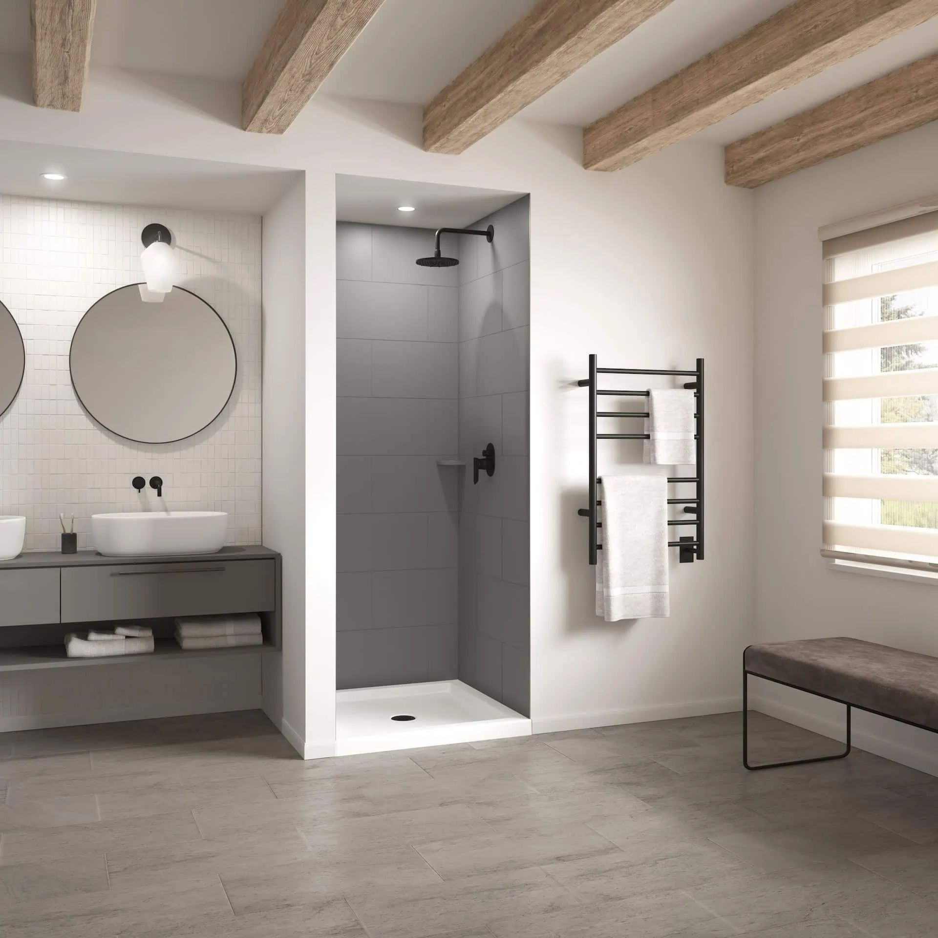 Stylish walk-in shower designed for improved accessibility and modern aesthetics in a bathroom.