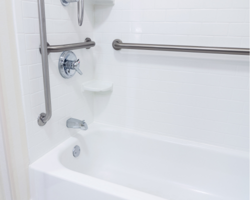 Installation process of a walk-in bathtub, emphasizing comfort and safety features.